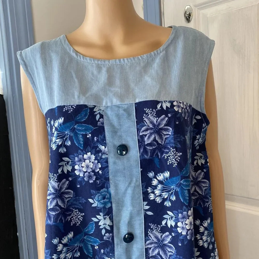Vintage 90s Handmade Tank Sun Dress Midi Floral Cottagecore Hawaiian Casual Sz L - Picture 4 of 6